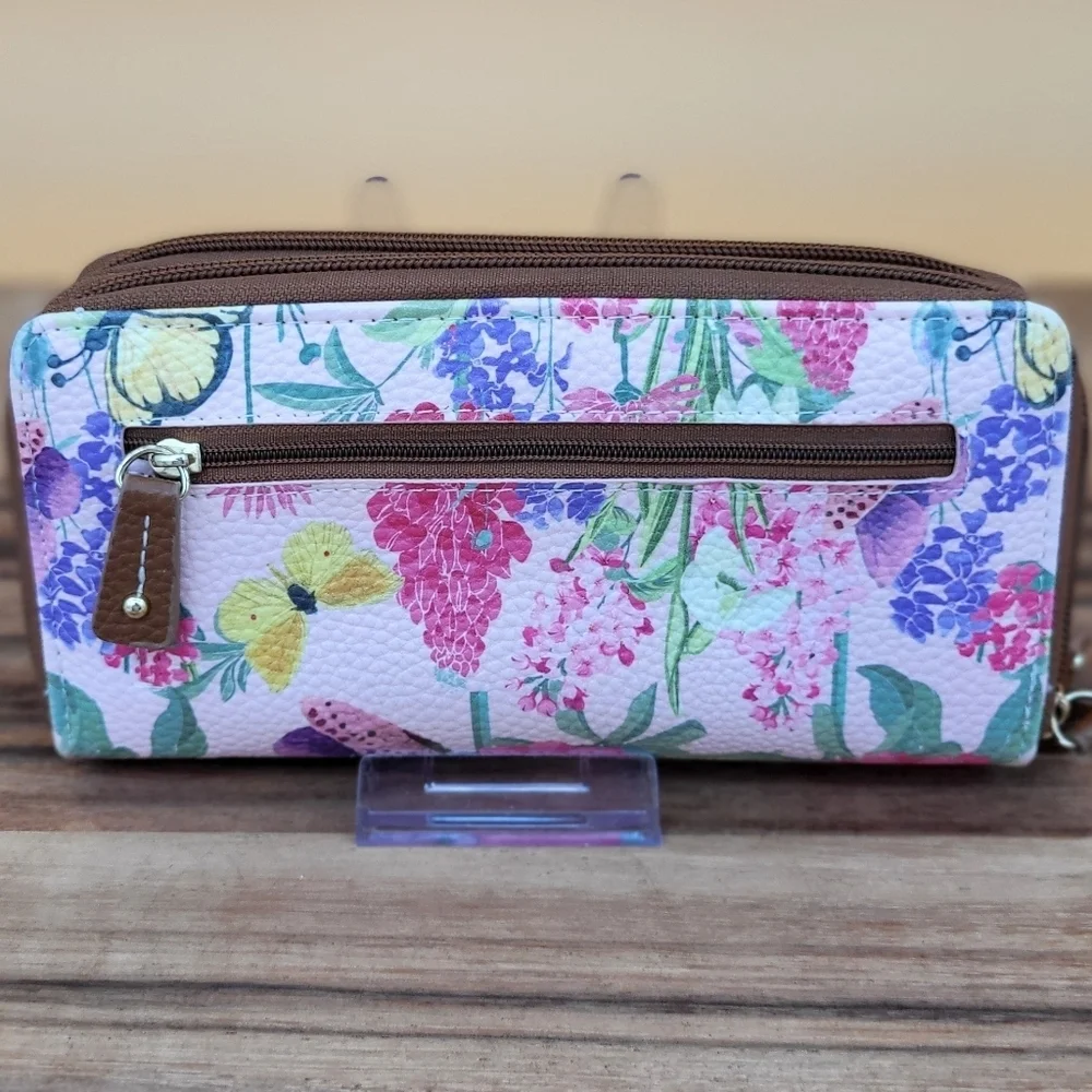 Stone Mountain Floral Butterfly Double Zip Wallet, 8×4.5×1.5, NWOT